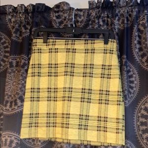 Yellow plaid pencil skirt